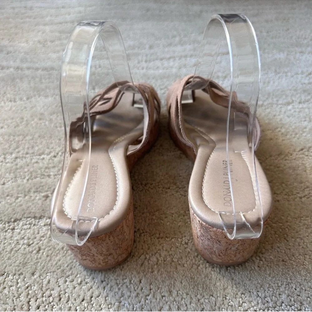 Donald J. Pliner Interwoven Strappy Suede Platform Cork Slip On Sandals Tan Sz 8
